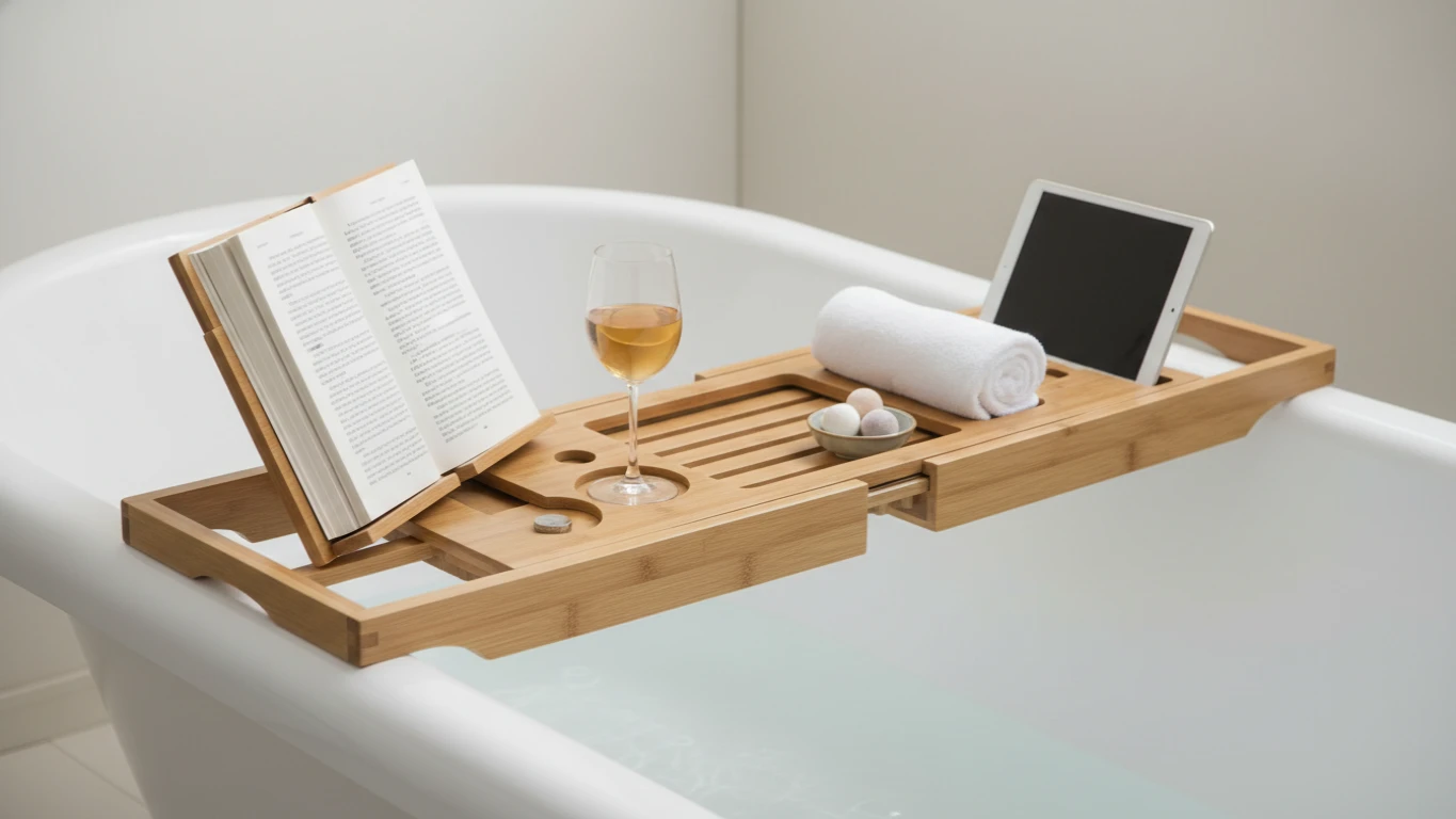Bamboo Bathtub Caddy with Book Stand