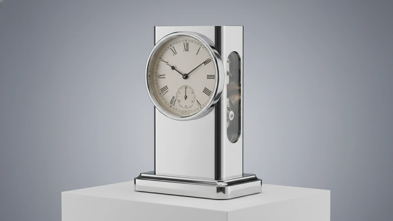 Polished Silver Tabletop Clock
