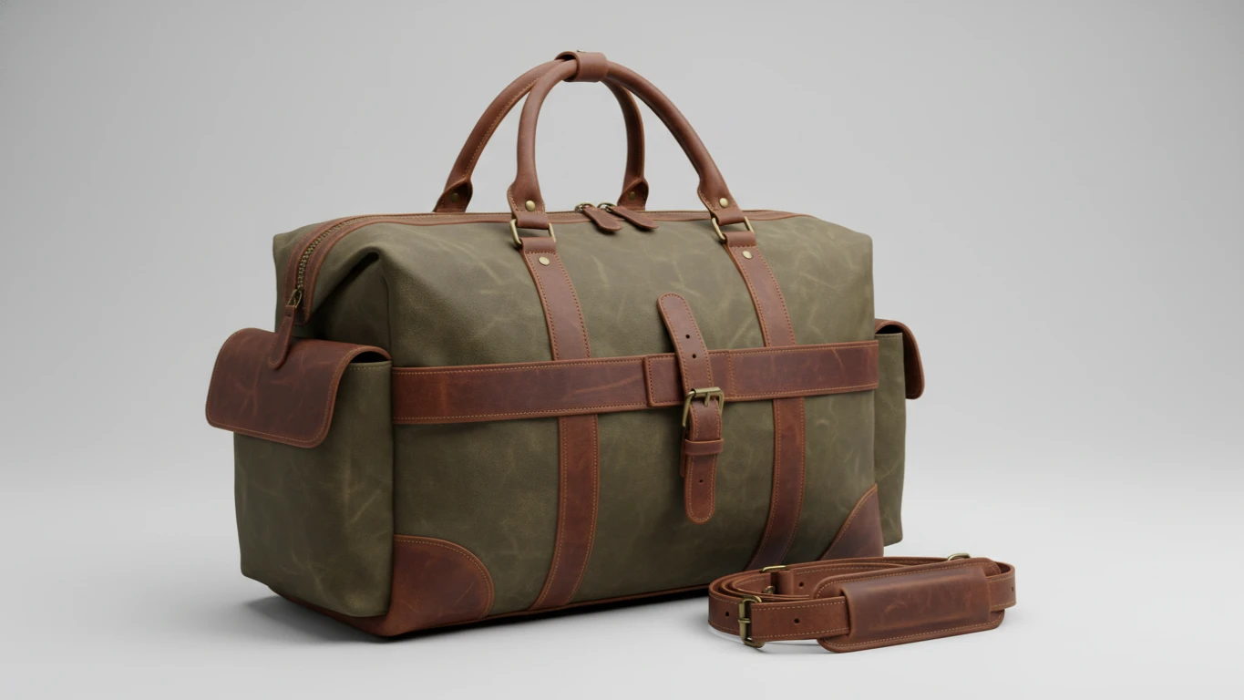 Waxed Canvas and Leather Weekender Bag