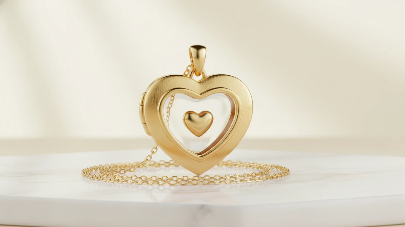 14K Gold Floating Heart Locket