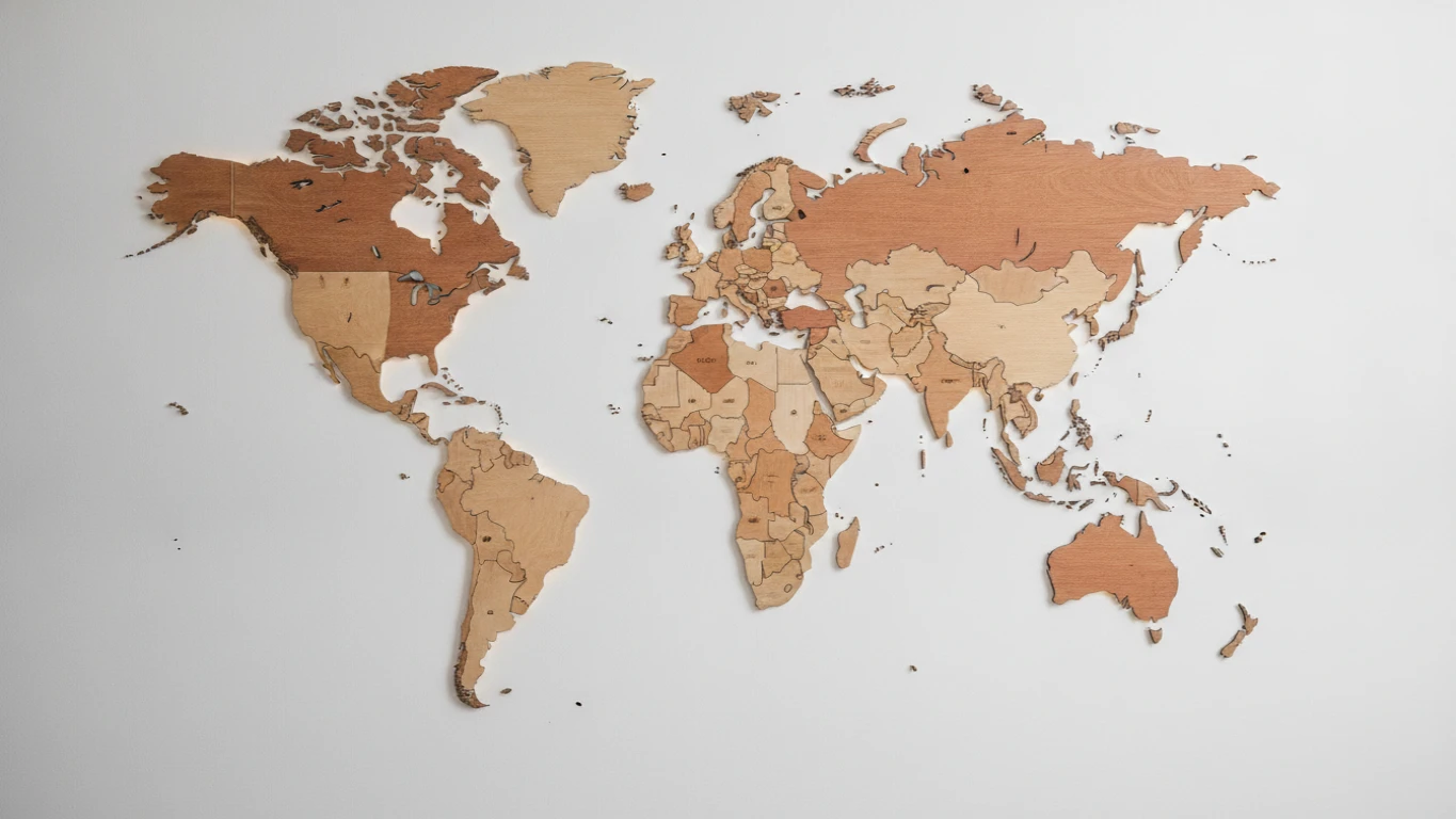 3D Wooden World Map Wall Decor