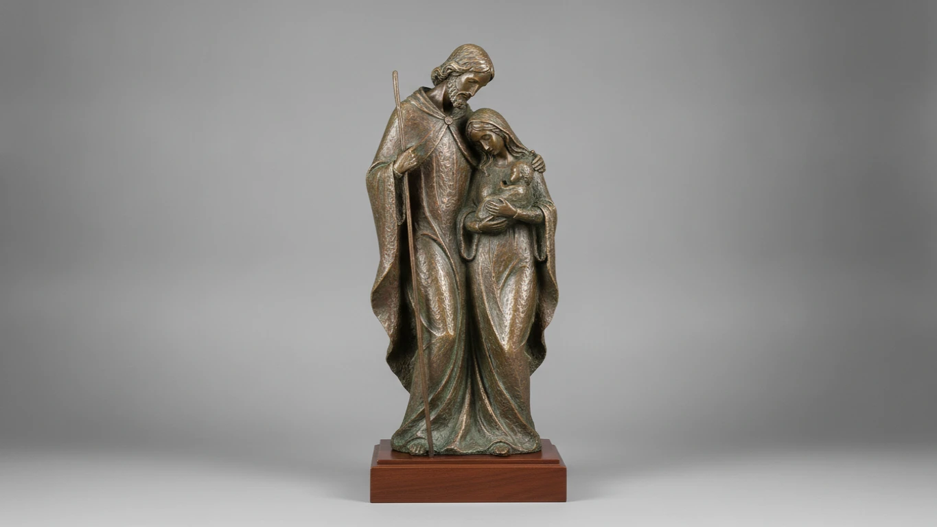 Artisan Bronze Holy Family Sculpture