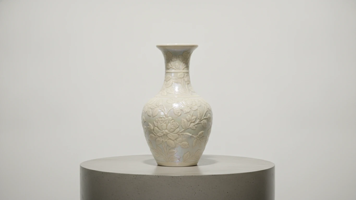 Artisanal Engraved Porcelain Flower Vase