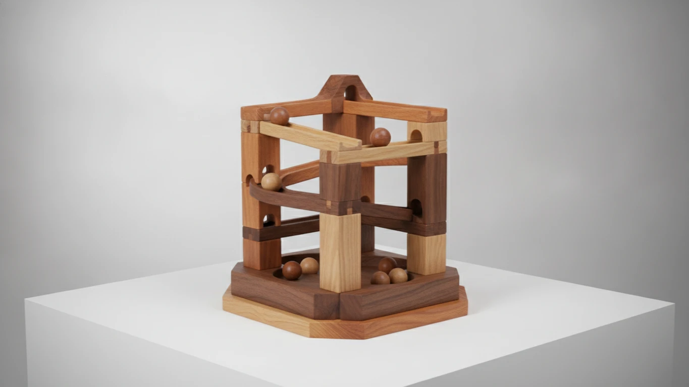 Artisanal Multi-Level Wooden Marble Run