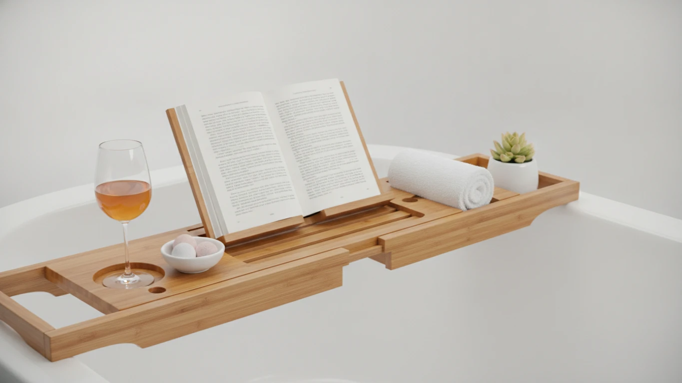 Bamboo Bathtub Caddy with Book Stand