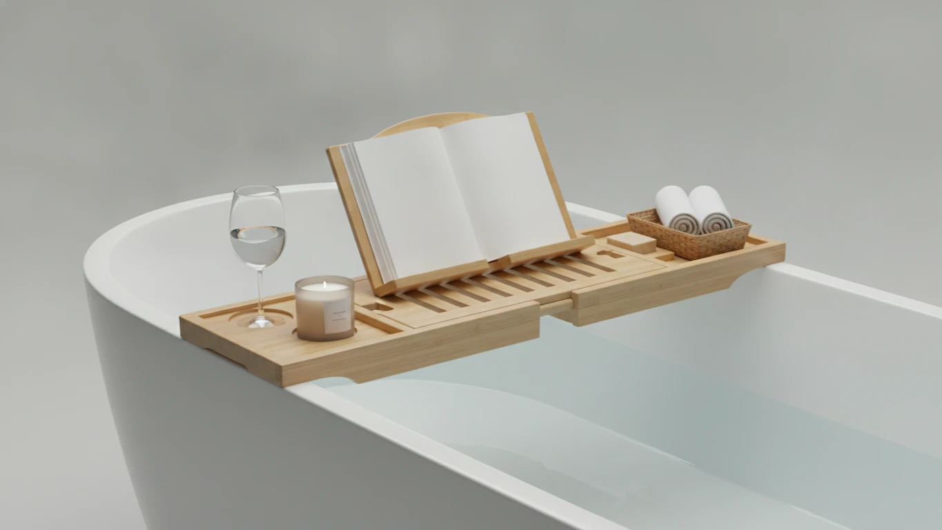 Bamboo Bathtub Caddy with Reading Rack