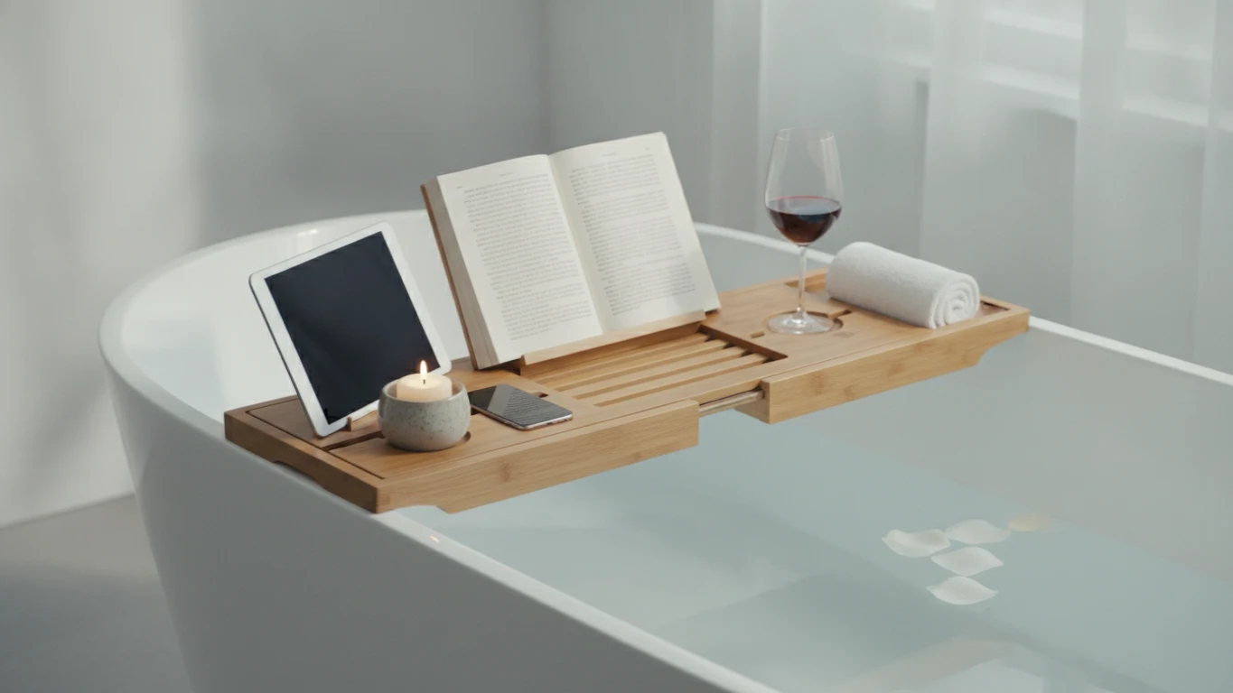 Bamboo Bathtub Tray and Caddy