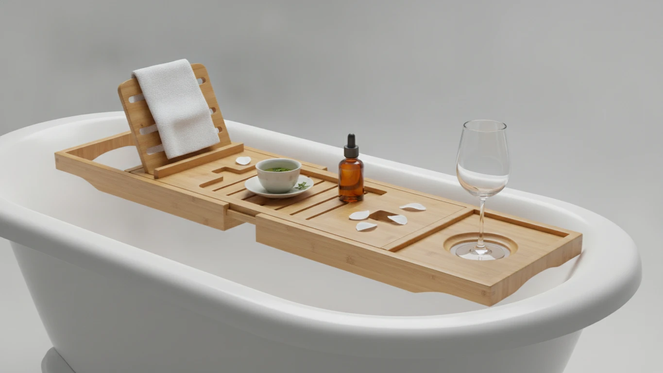 Bamboo Bathtub Tray with Glass Holder