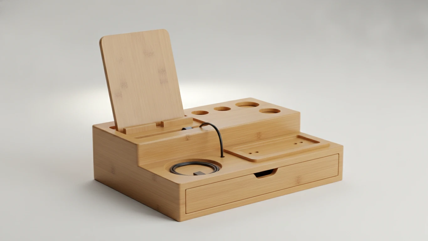 Bamboo Bedside Gadget Organizer
