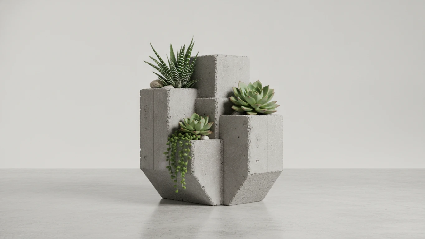 Brutalist Concrete Succulent Planter