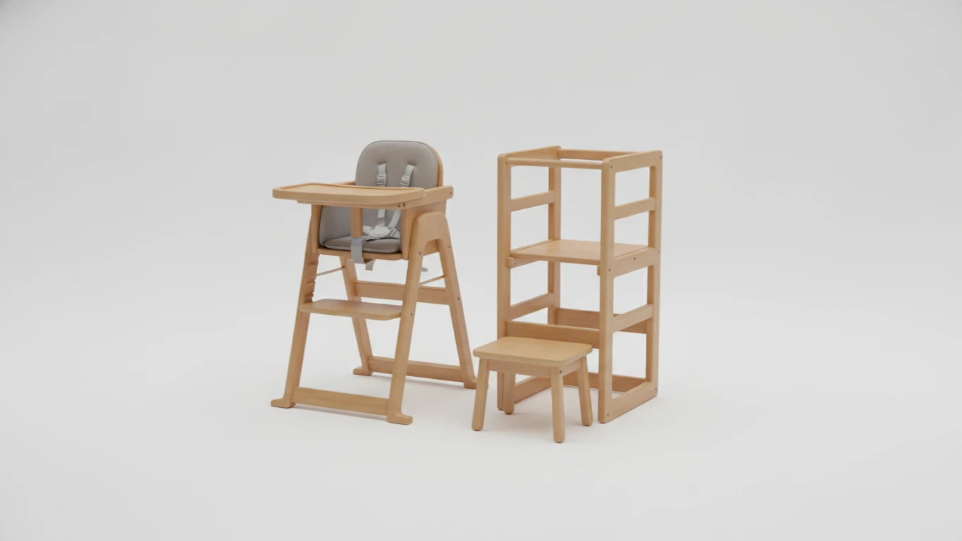 Convertible Wooden High Chair and Toddler Tower
