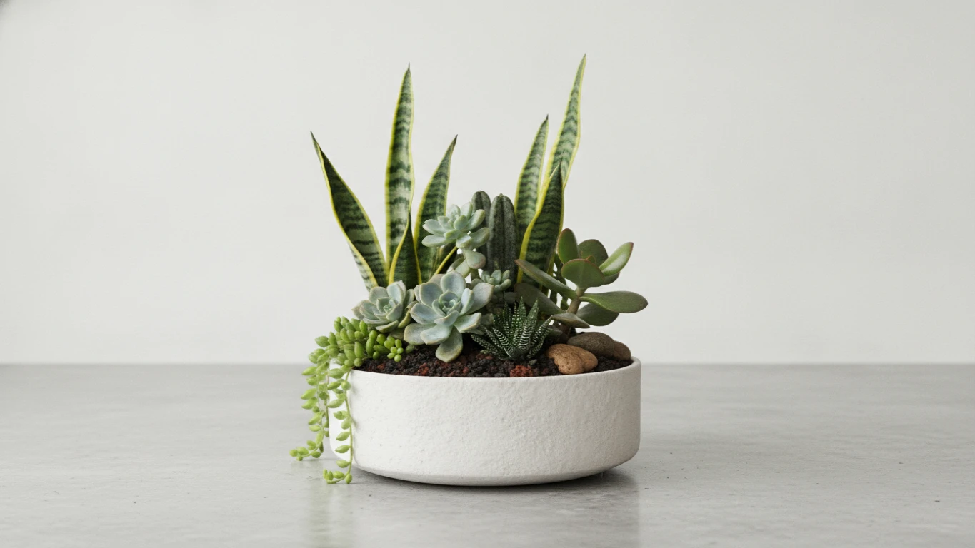 Desktop Succulent Garden in Ceramic Pot