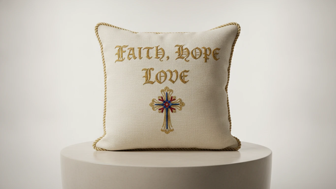 Embroidered Religious Quote Throw Pillow