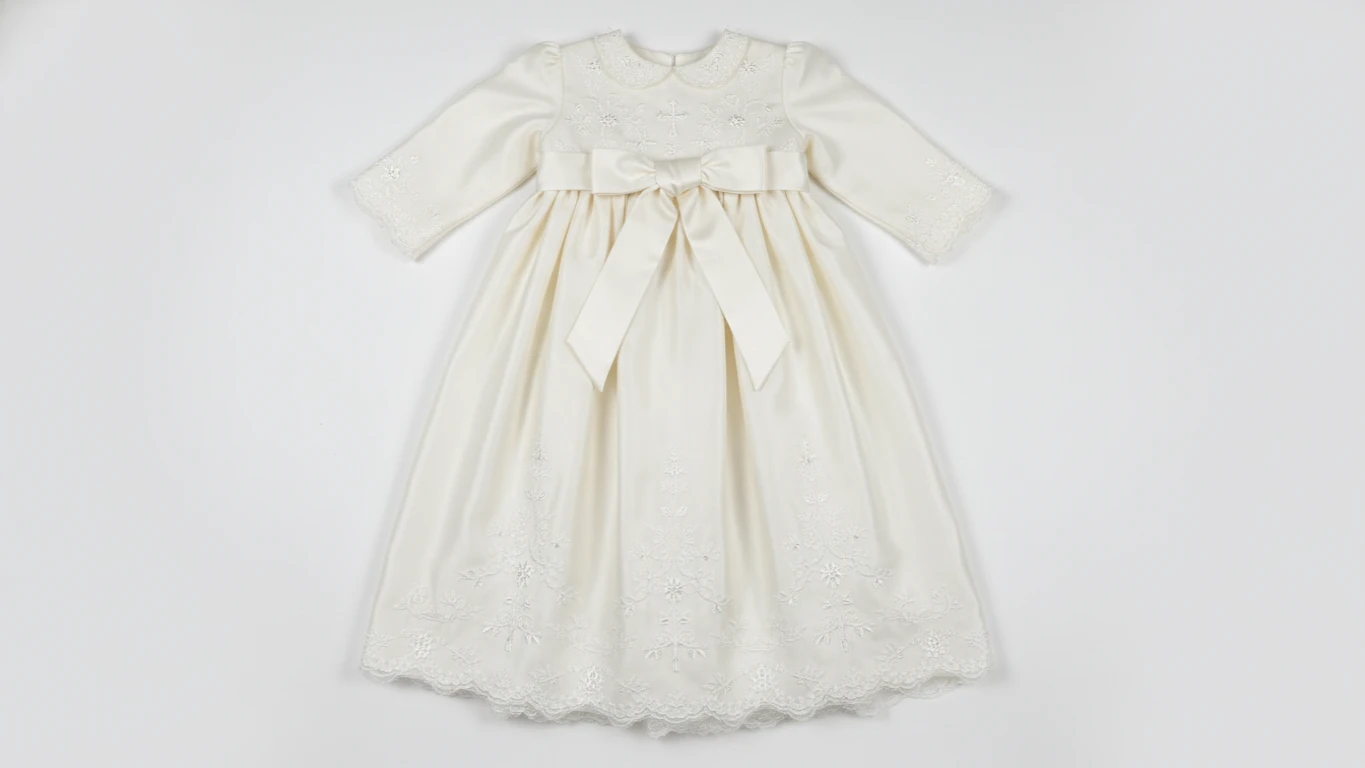Embroidered Silk Christening Gown