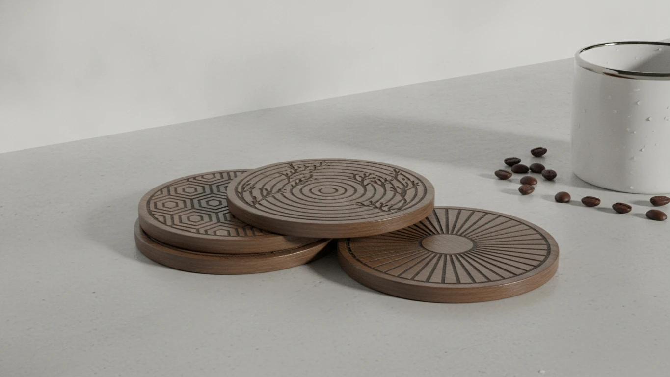 Engraved Wood Coaster Set