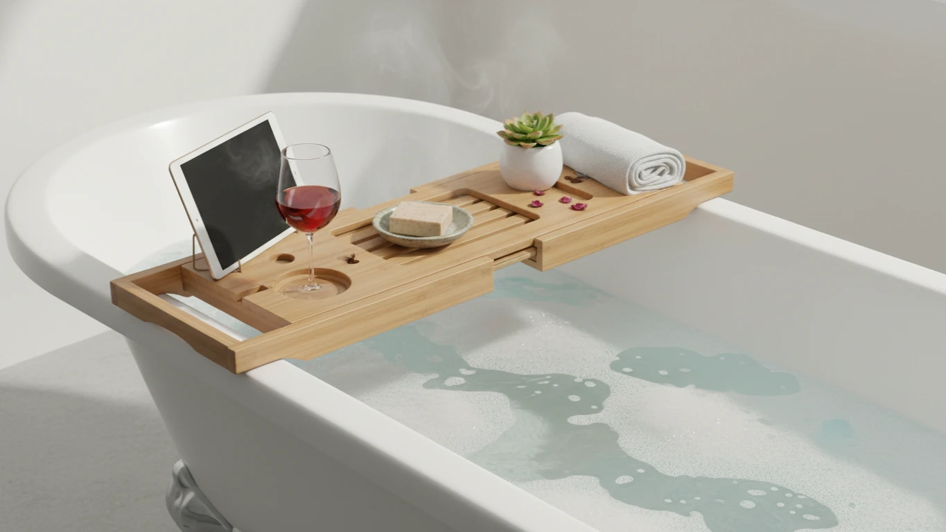 Expandable Bamboo Bathtub Tray and Caddy