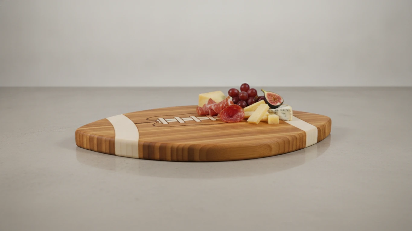 Football-Shaped Bamboo Serving Board