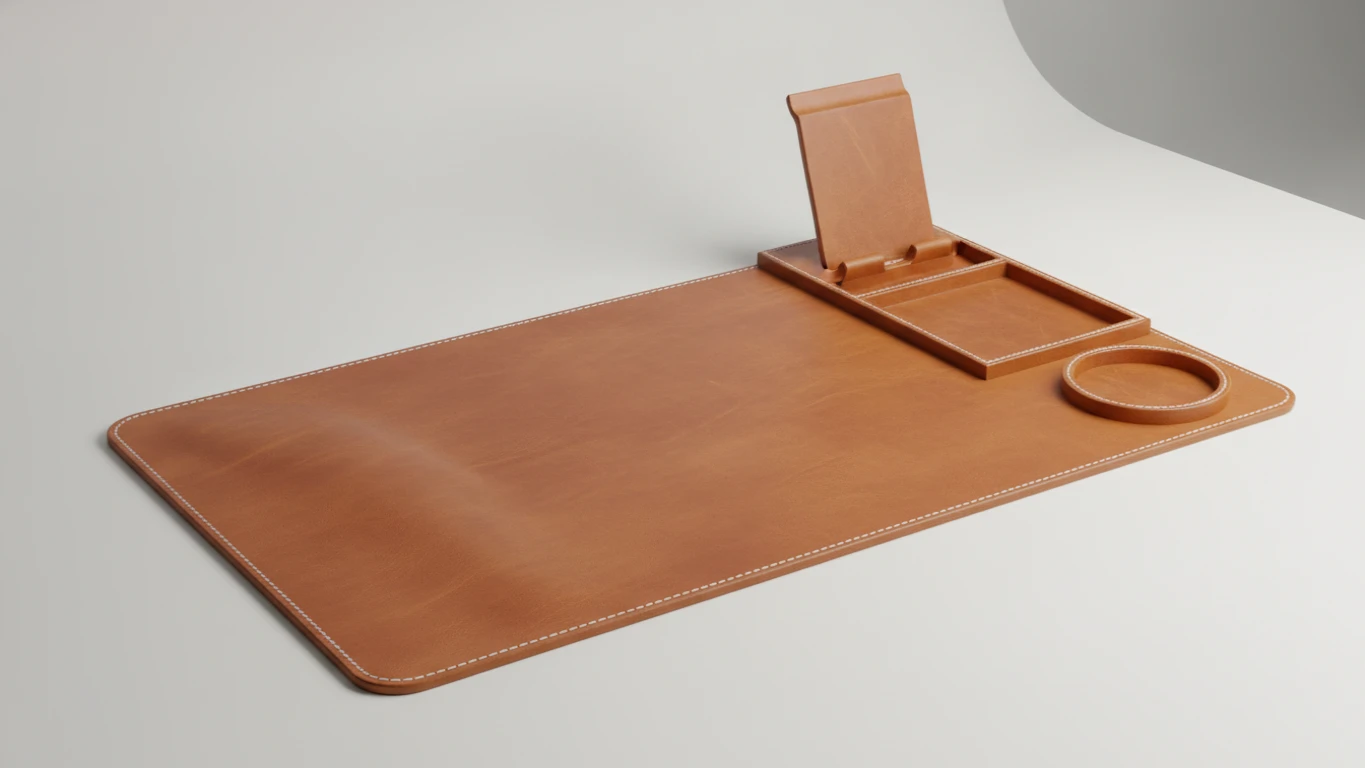 Full-Grain Leather Desk Mat and Organizer
