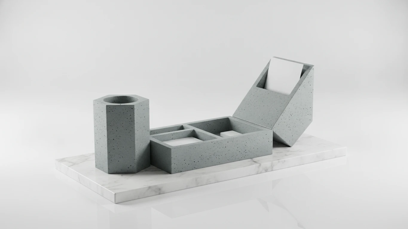 Geometric Concrete Desk Organizer