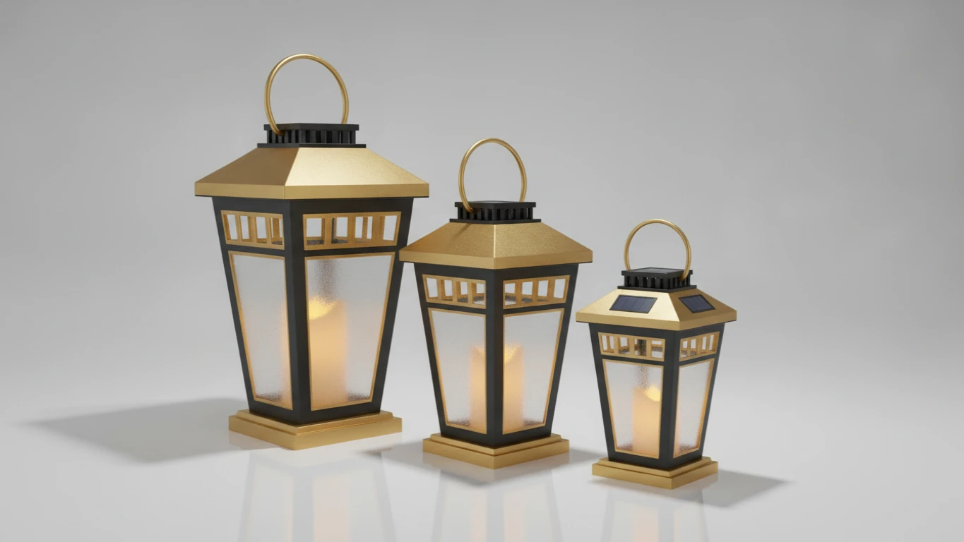 Gold-Accented Outdoor Solar Lantern Set