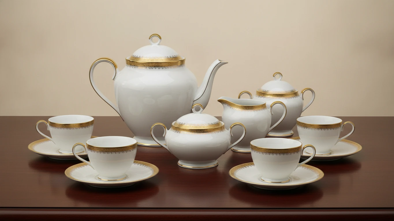 Golden-Trimmed Bone China Tea Service