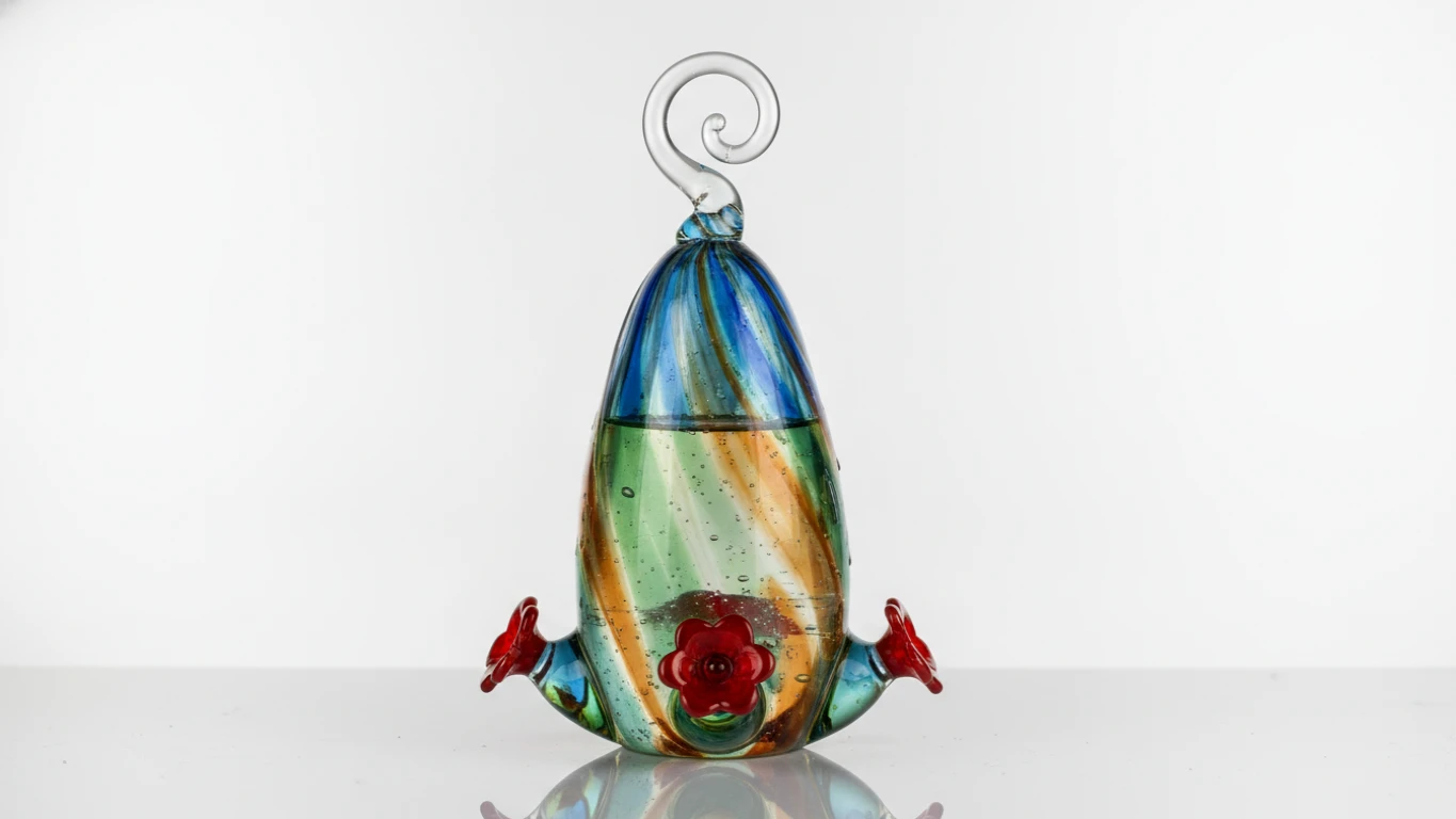 Hand-Blown Glass Hummingbird Feeder