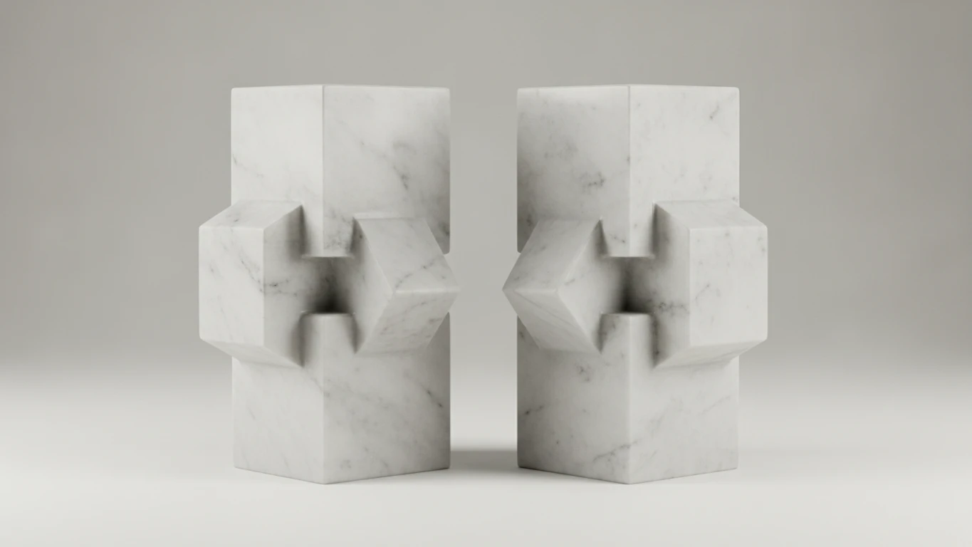 Hand-Carved Marble Geometric Bookends