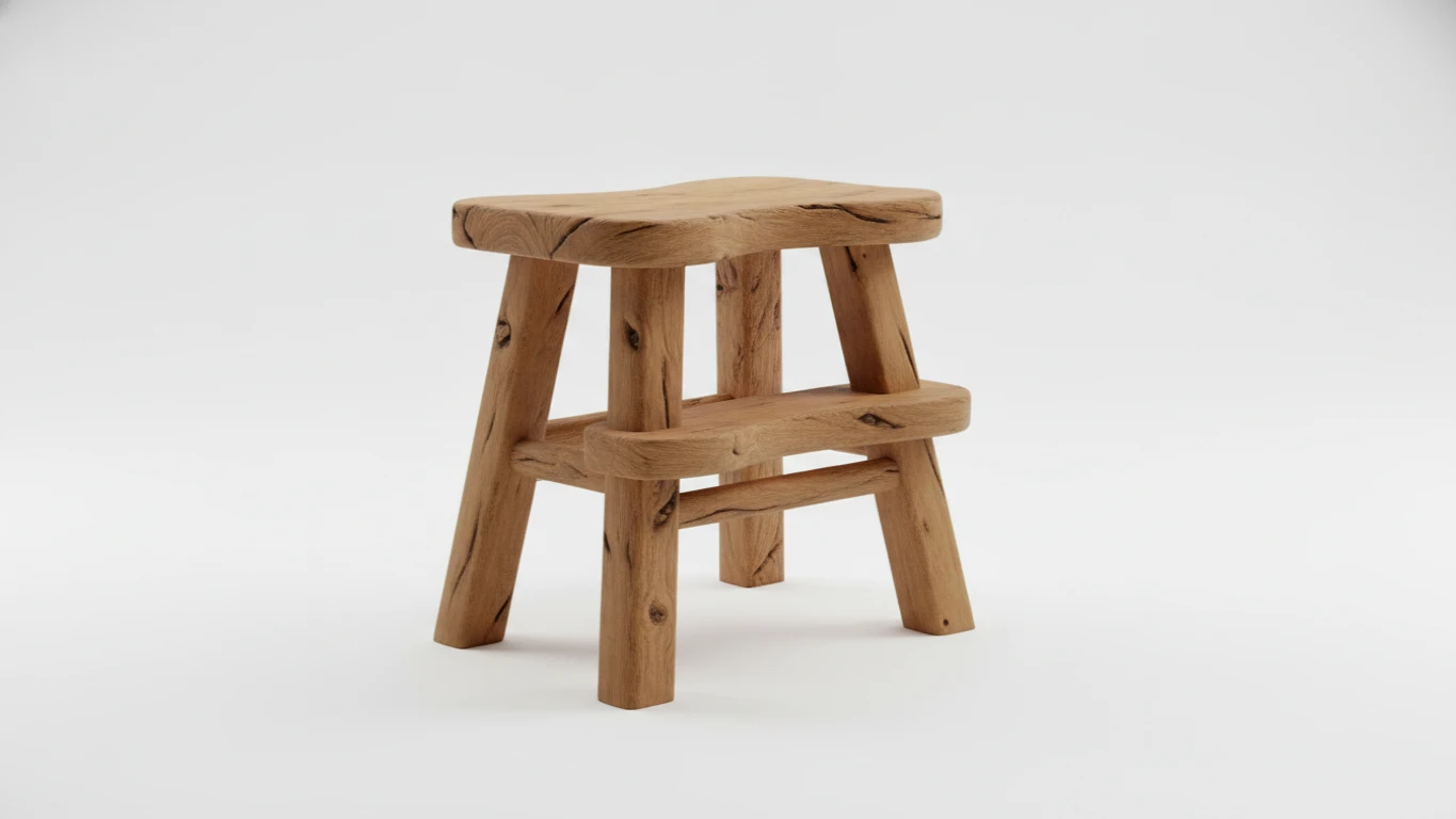Hand-Carved Wooden Step Stool