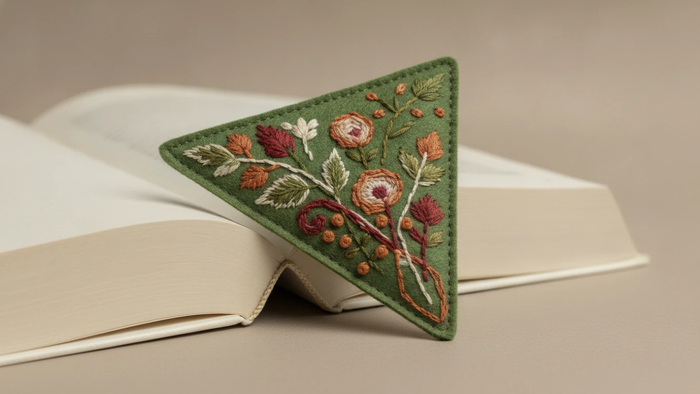 Hand-Embroidered Felt Corner Bookmark