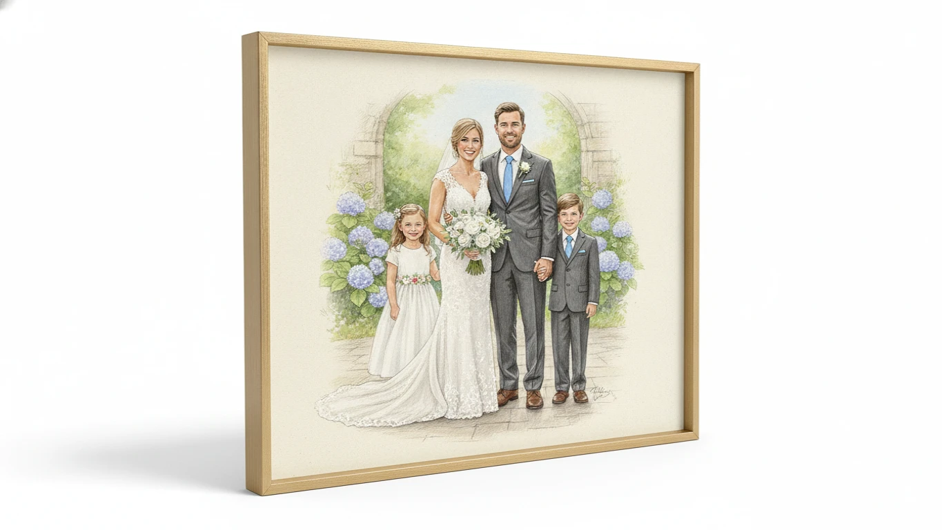 Hand-Illustrated Family Wedding Portrait