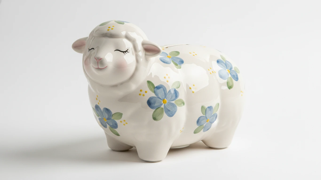 Hand-Painted Ceramic Lamb Coin Bank