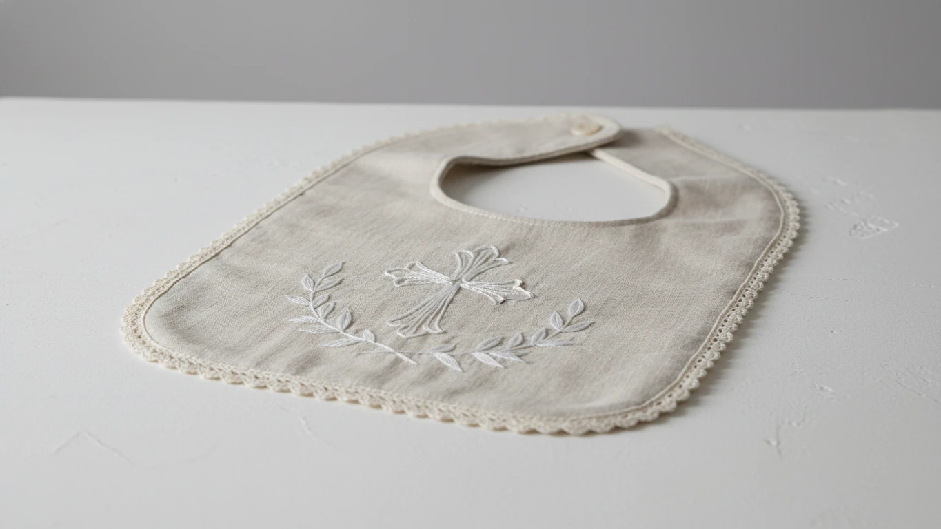 Hand-Stitched Linen Baptismal Bib