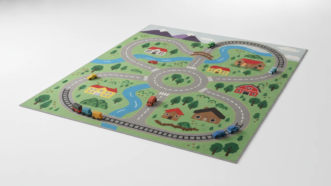 Illustrated Road Map Play Rug