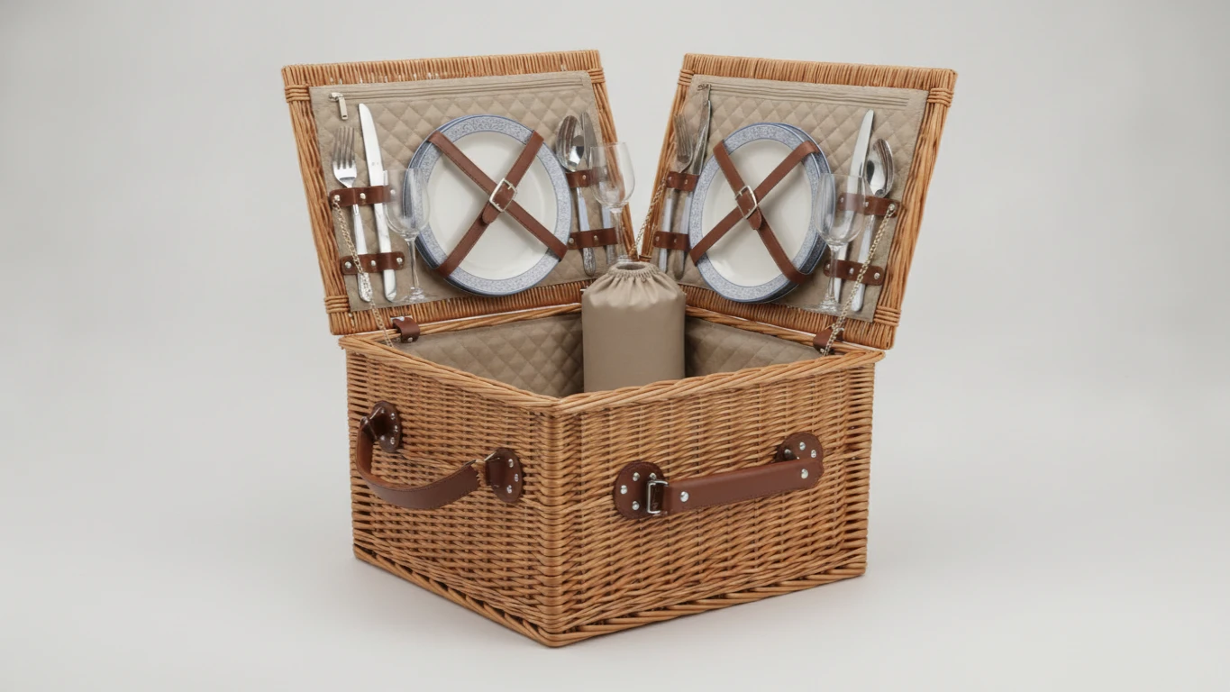 Insulated Wicker Picnic Basket for Two