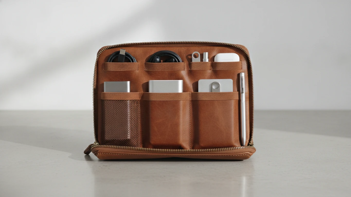 Leather Travel Tech Accessory Organizer
