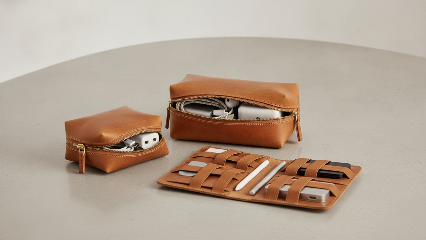 Leather Travel Tech Organizer Set