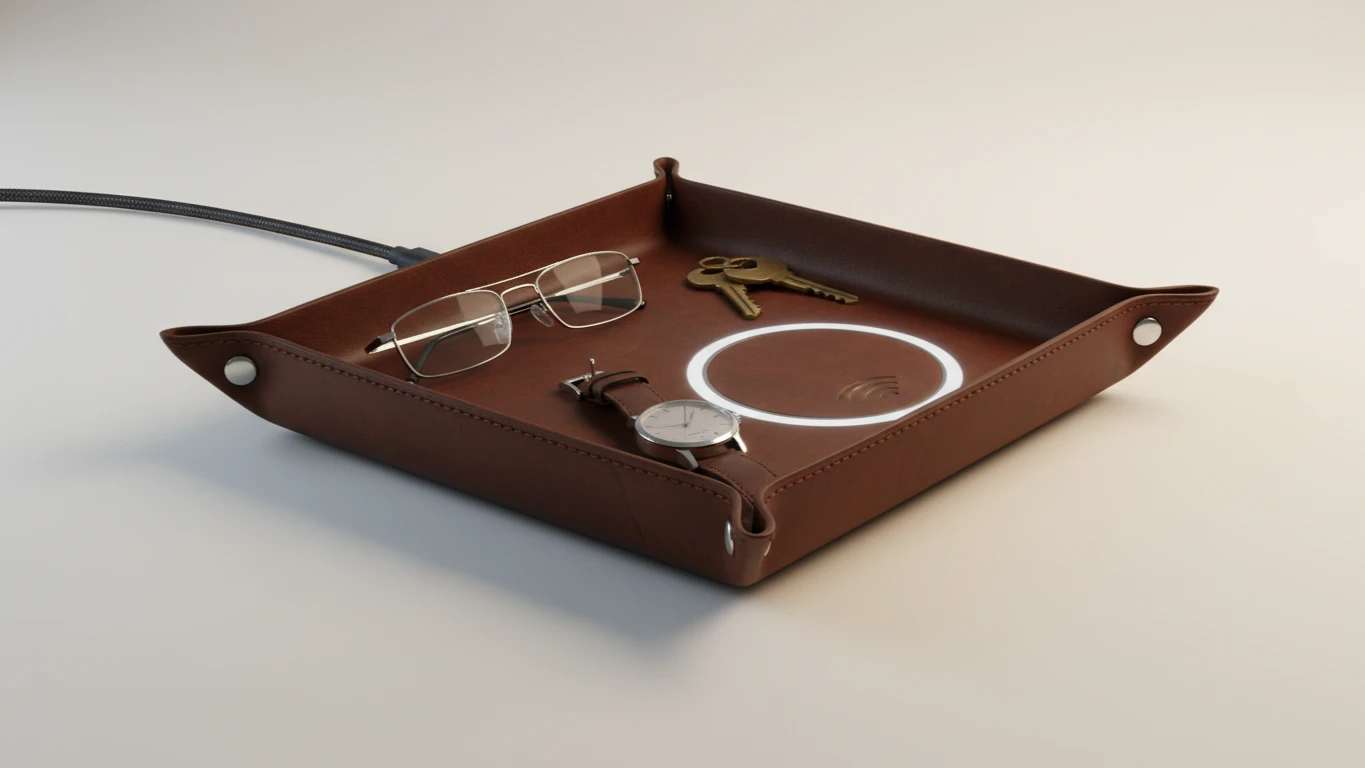 Leather Valet Tray with Wireless Charging
