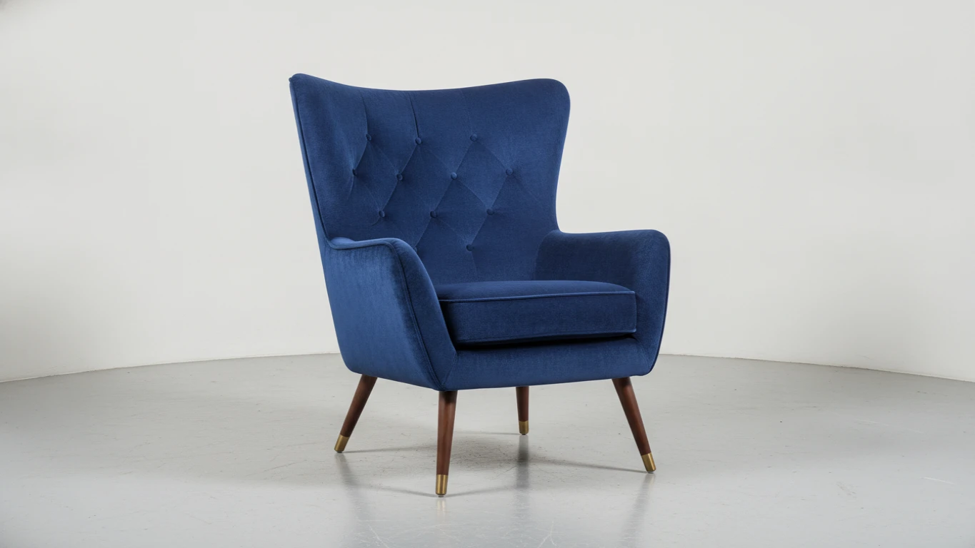 Mid-Century Velvet Wingback Reading Chair