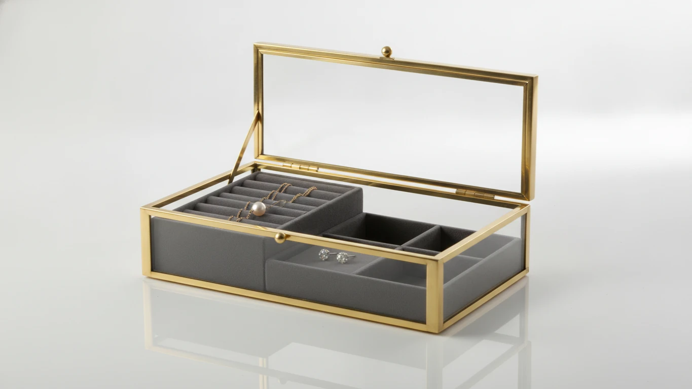 Modern Glass and Brass Jewelry Case