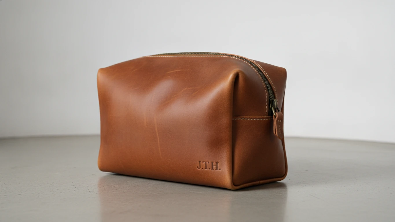 Monogrammed Leather Toiletry Bag