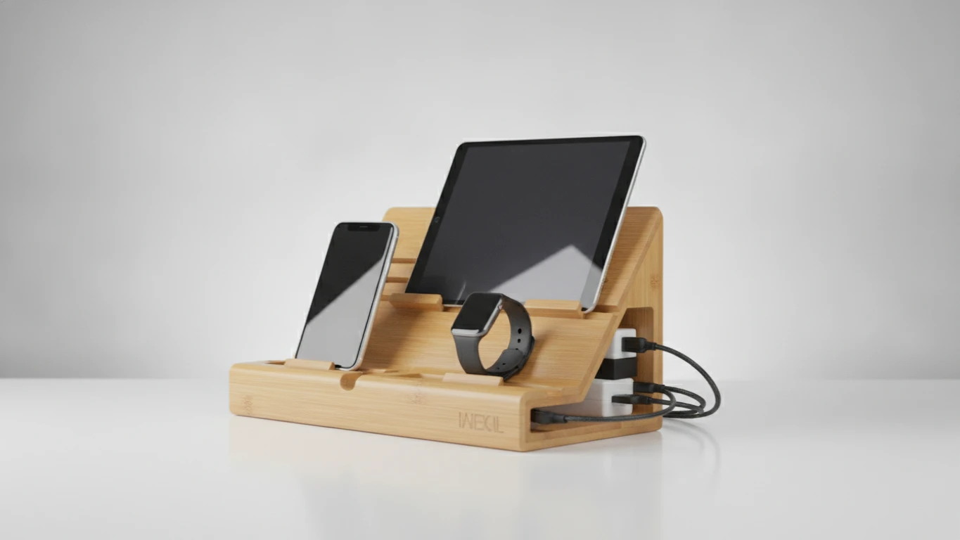 Multi-Device Bamboo Desktop Charging Station