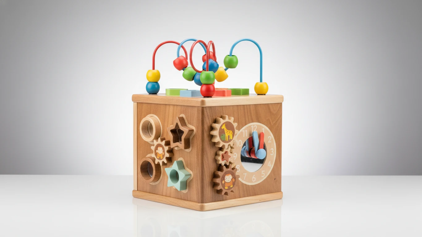 Multi-Sided Wooden Activity Cube