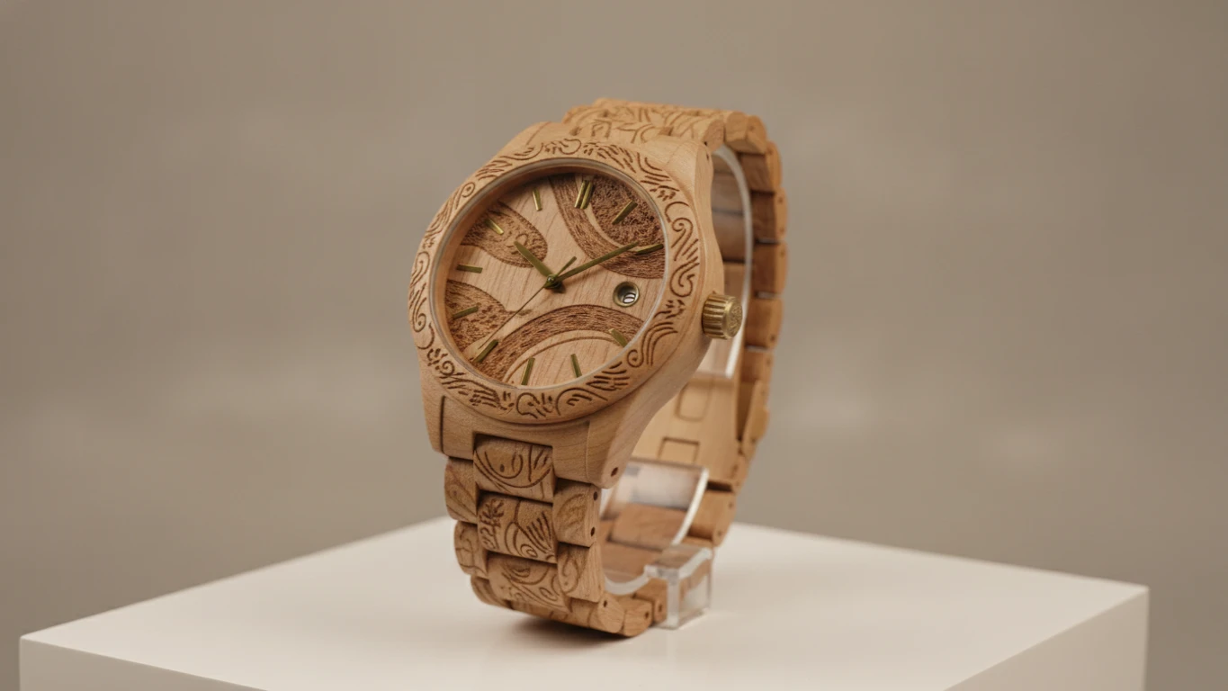 Natural Sandalwood Engraved Watch