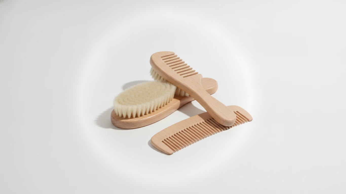 Natural Wood Baby Brush and Comb Set