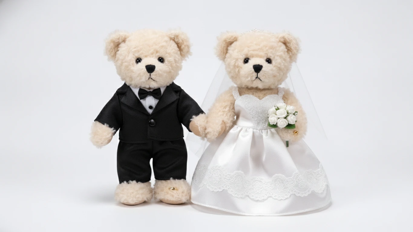Plush Stuffed Animal with Wedding Attire