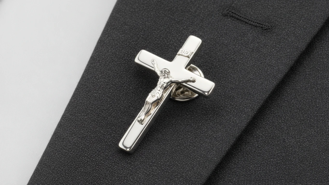 Polished Silver Crucifix Lapel Pin