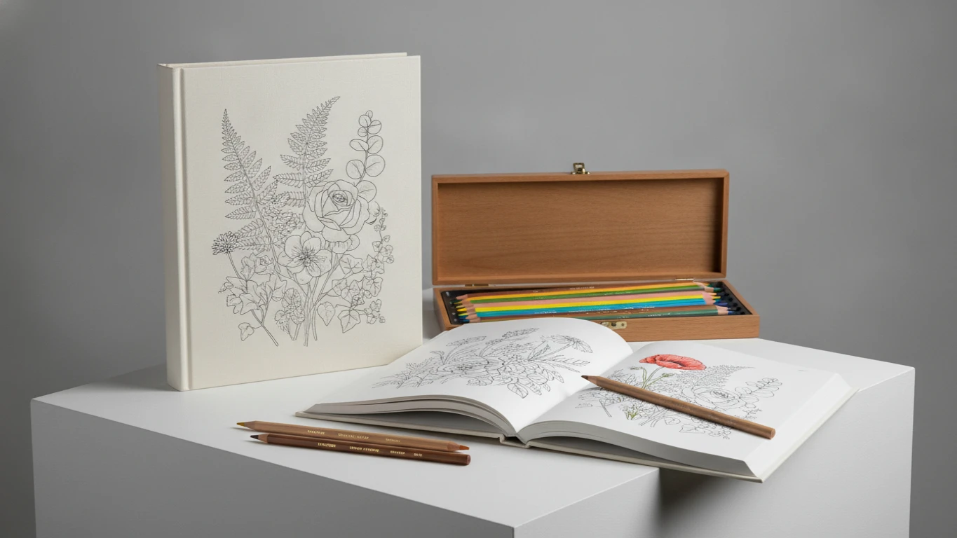 Premium Botanical Coloring Book and Pencil Set