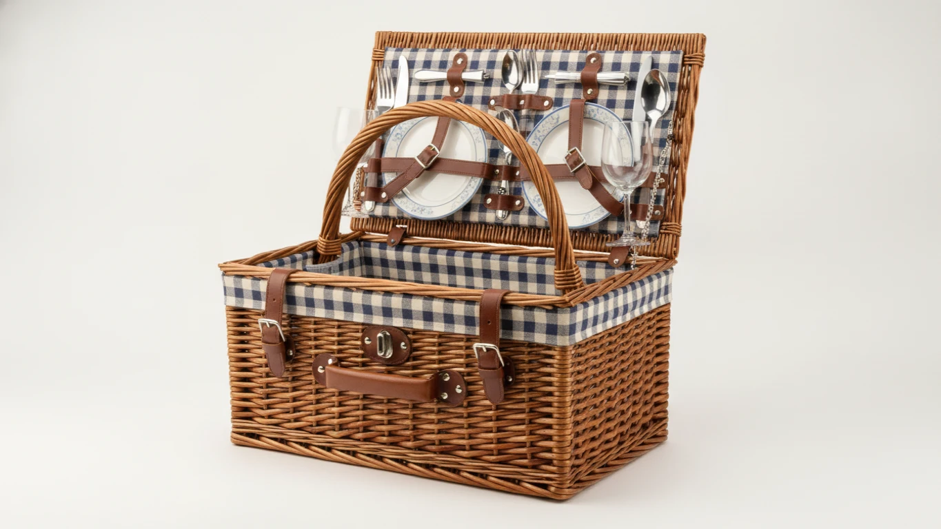 Premium Picnic Basket for Two with Silver-Tone Tools