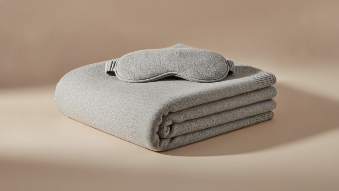 Pure Cashmere Travel Throw and Eye Mask Set