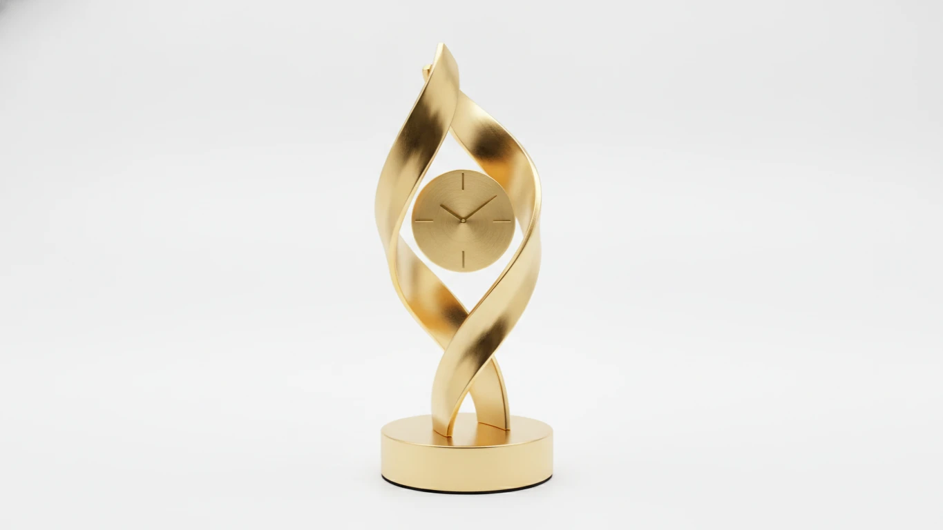 Sculptural Gold-Plated Desk Clock
